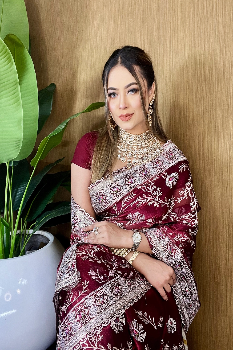 Merun jemi Chu Georgette party Saree
